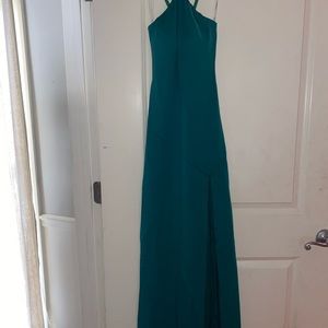 Speechless teal green long formal dress, size 3, halter, front side slit